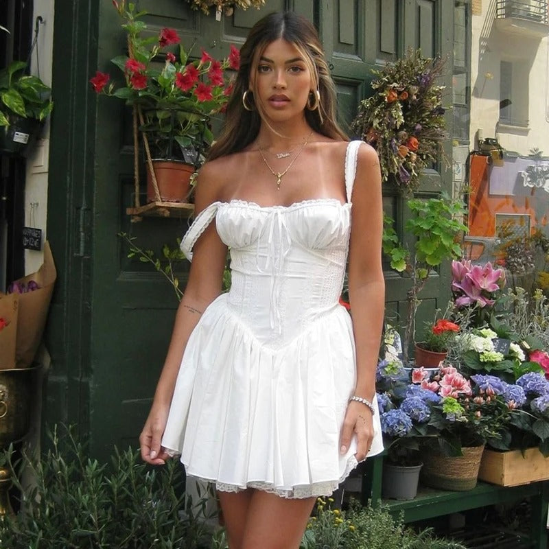 Elegant White Lace Backless Mini Dress White