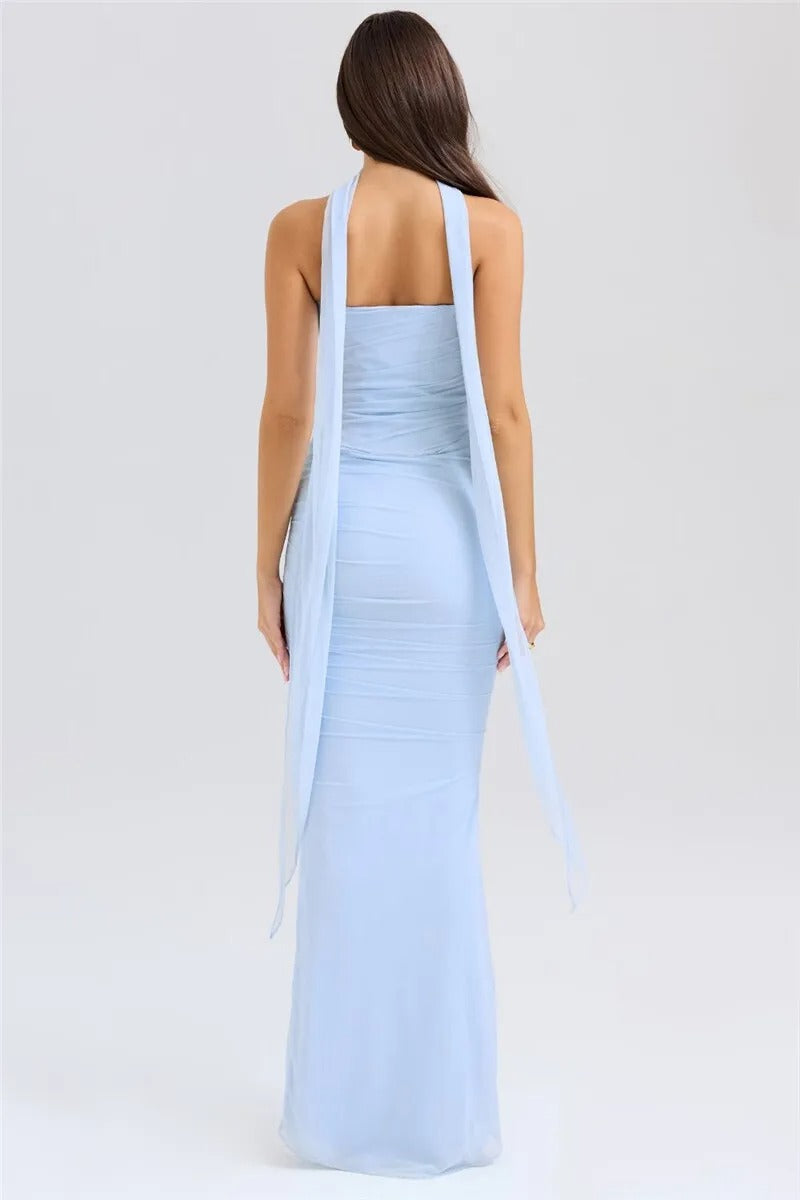 Blue Strapless Top and Maxi Skirt Set