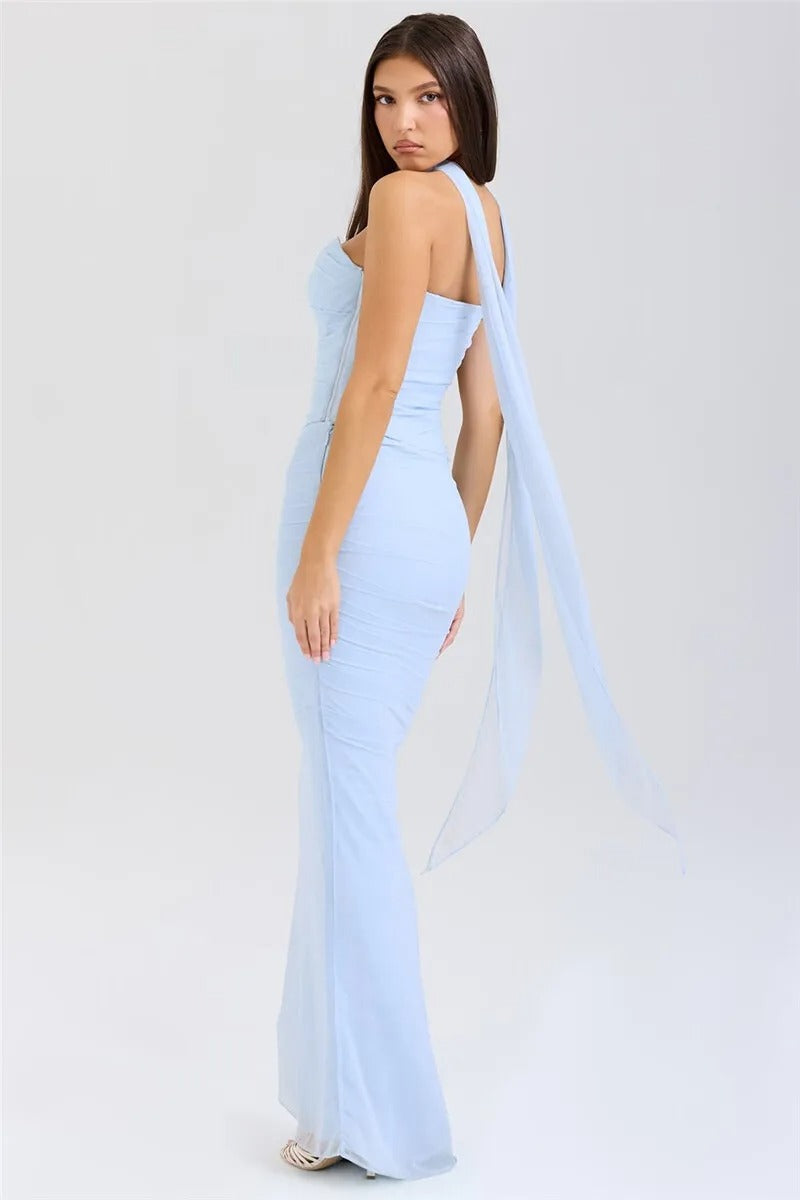 Blue Strapless Top and Maxi Skirt Set