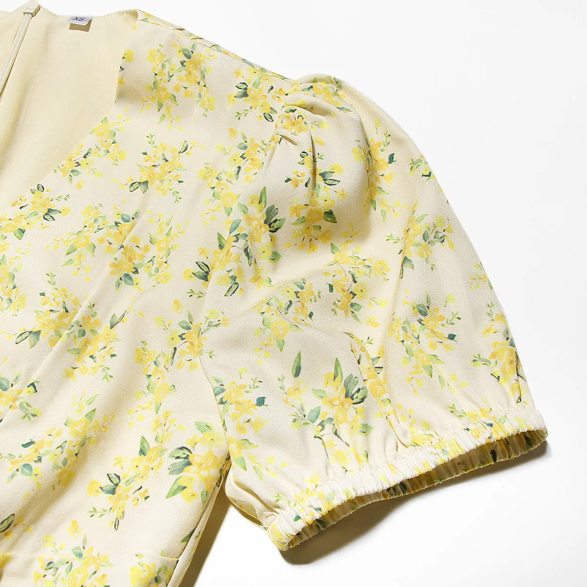 Yellow Floral V Neck Mini Dress