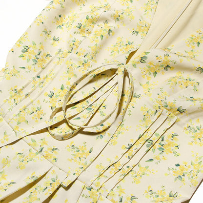 Yellow Floral V Neck Mini Dress
