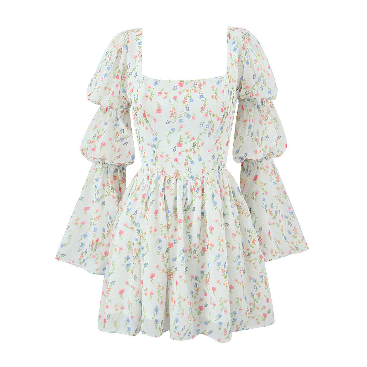Long Sleeve Printed Lotus Rhizome Node Dress