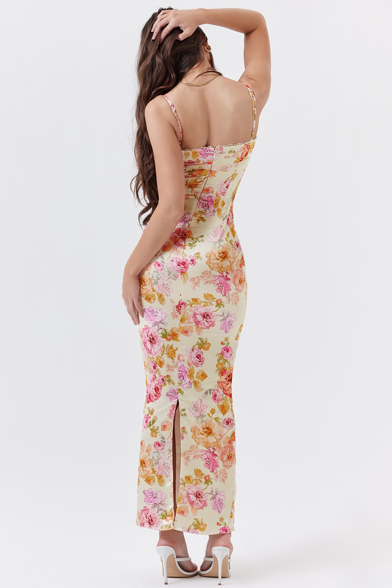 Ivory Floral Bodycon Maxi Dress