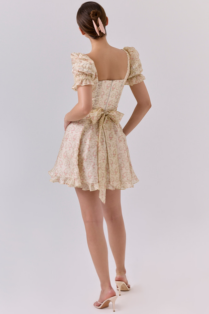 Cream Floral Fit & Flare Mini Dress