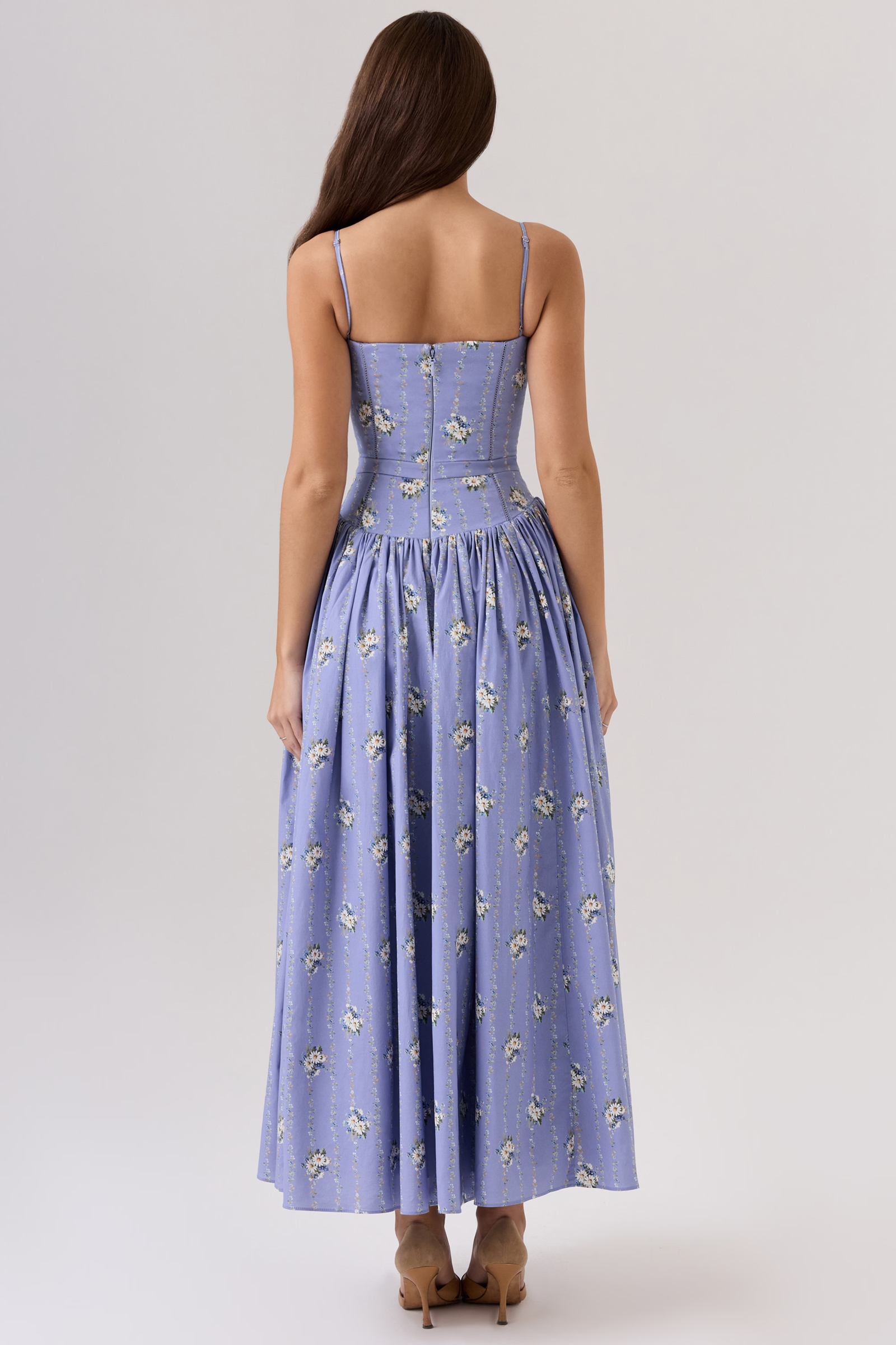 Blue A-Line High Waist Midi Dress