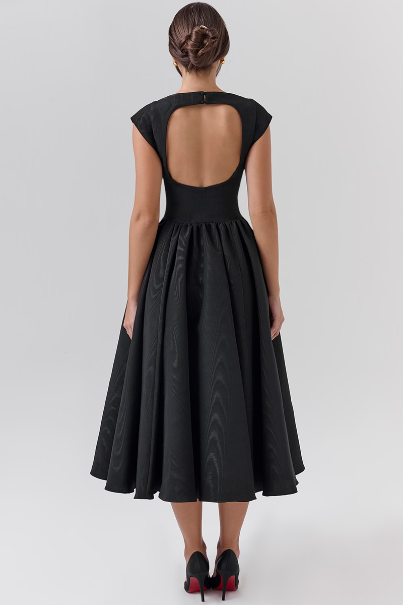 Black Backless Midi Dress