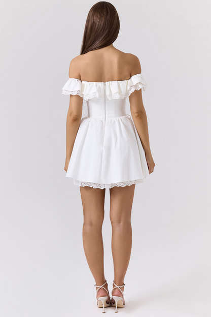 White Off Shoulder A-Line Mini Dress