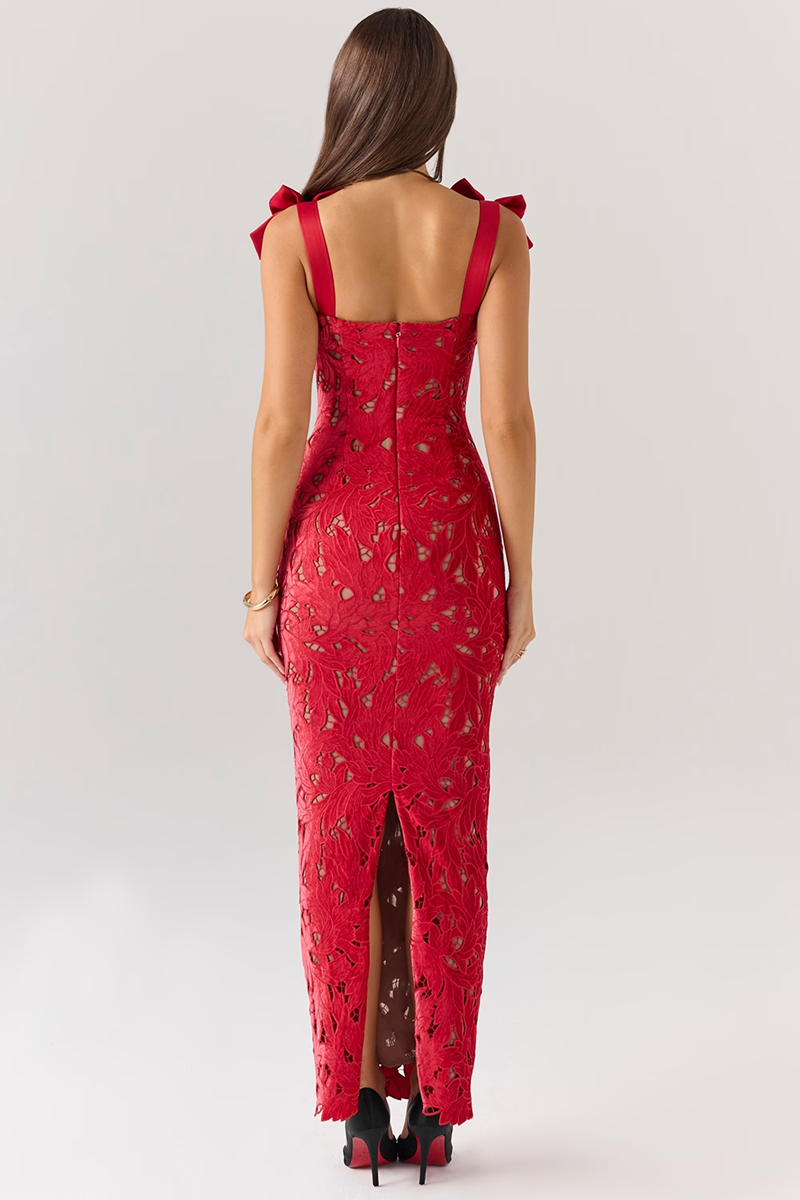 Red Hollow Out Maxi Dress