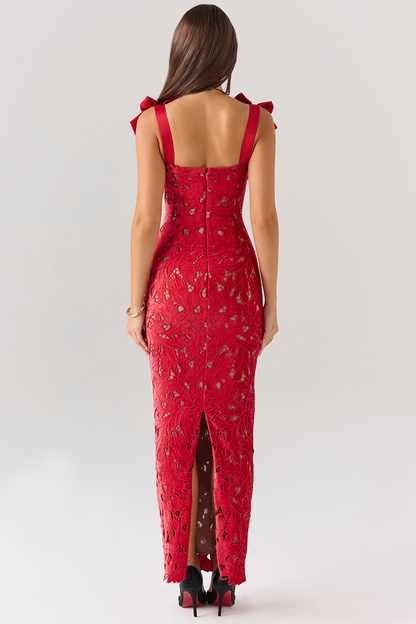 Red Hollow Out Maxi Dress