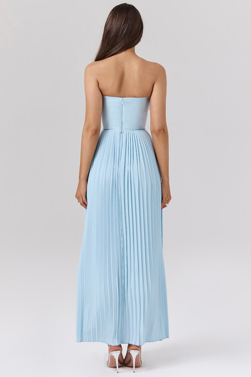 Blue Strapless Corset Maxi Dress