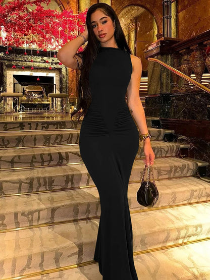 Elegant Sleeveless Maxi Bodycon Dress Black