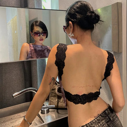 Hollow-Out Lace Shoulder Strap Tank Top PURPLE