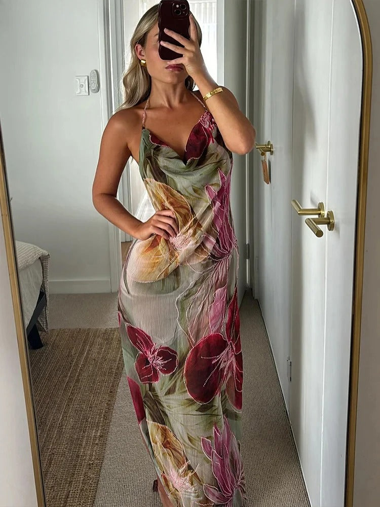Red Slim Backless Maxi Dress