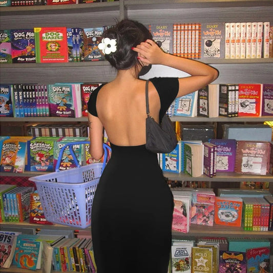 Black Backless Slim Bodycon Maxi Dress