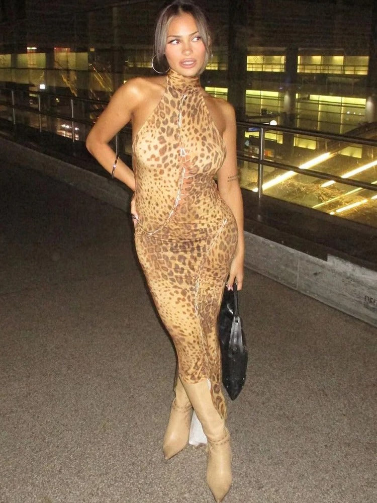 Leopard Backless Maxi Dress