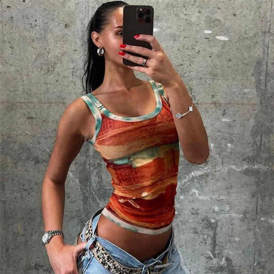 Red Mesh Crop Top