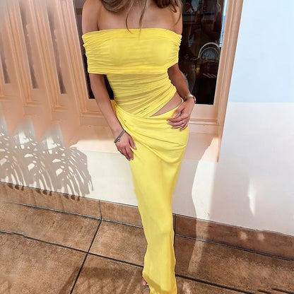 Ruched Irregular Backless Floor-Length Dress