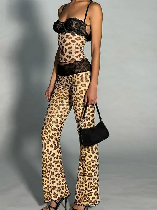 Leopard Patchwork Mesh Two Piece Set