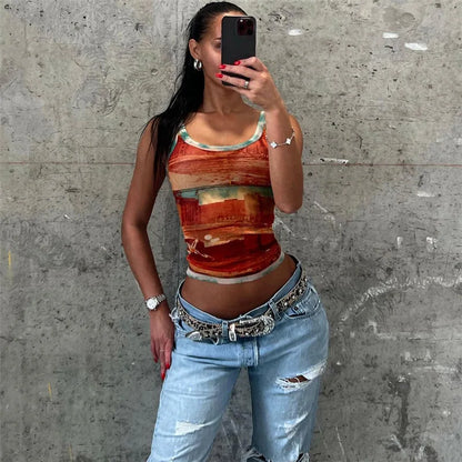 Red Mesh Crop Top