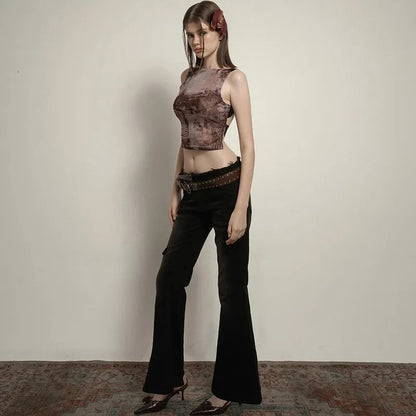 Hollow-Out Lace Shoulder Strap Tank Top