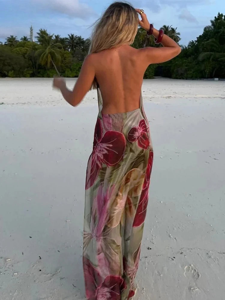 Red Slim Backless Maxi Dress