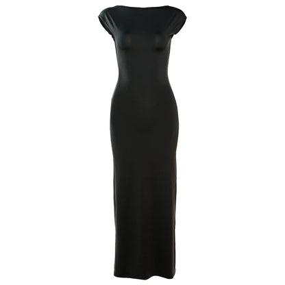Black Backless Slim Bodycon Maxi Dress