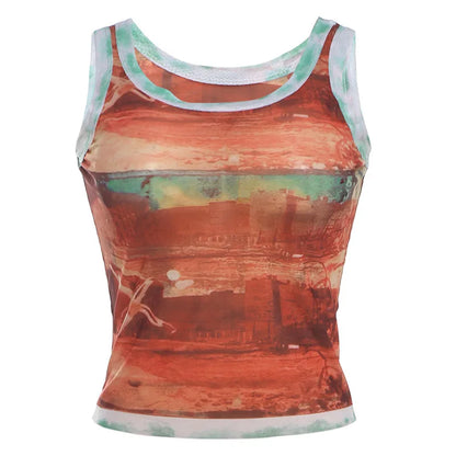 Red Mesh Crop Top