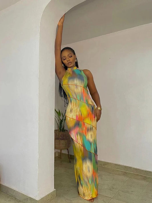 Colorful Dress Sleeveless Patchwork Bodycon