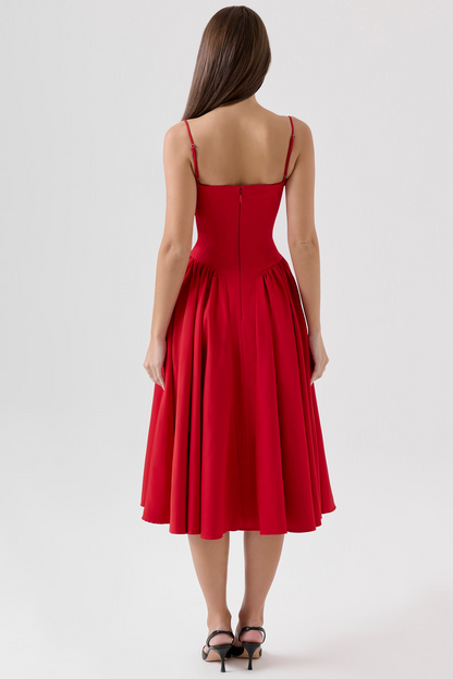 Red A-Line Midi Dress