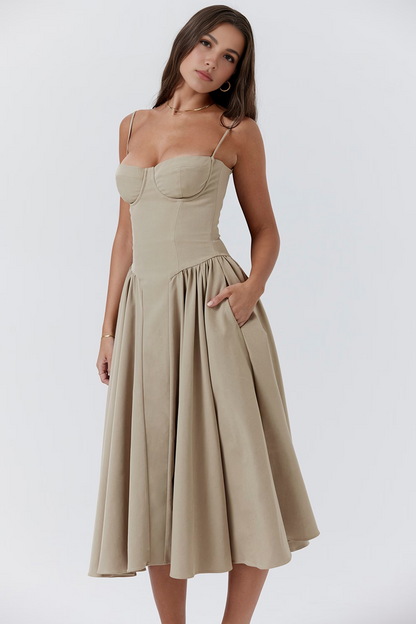 Apricot A-Line Midi Dress
