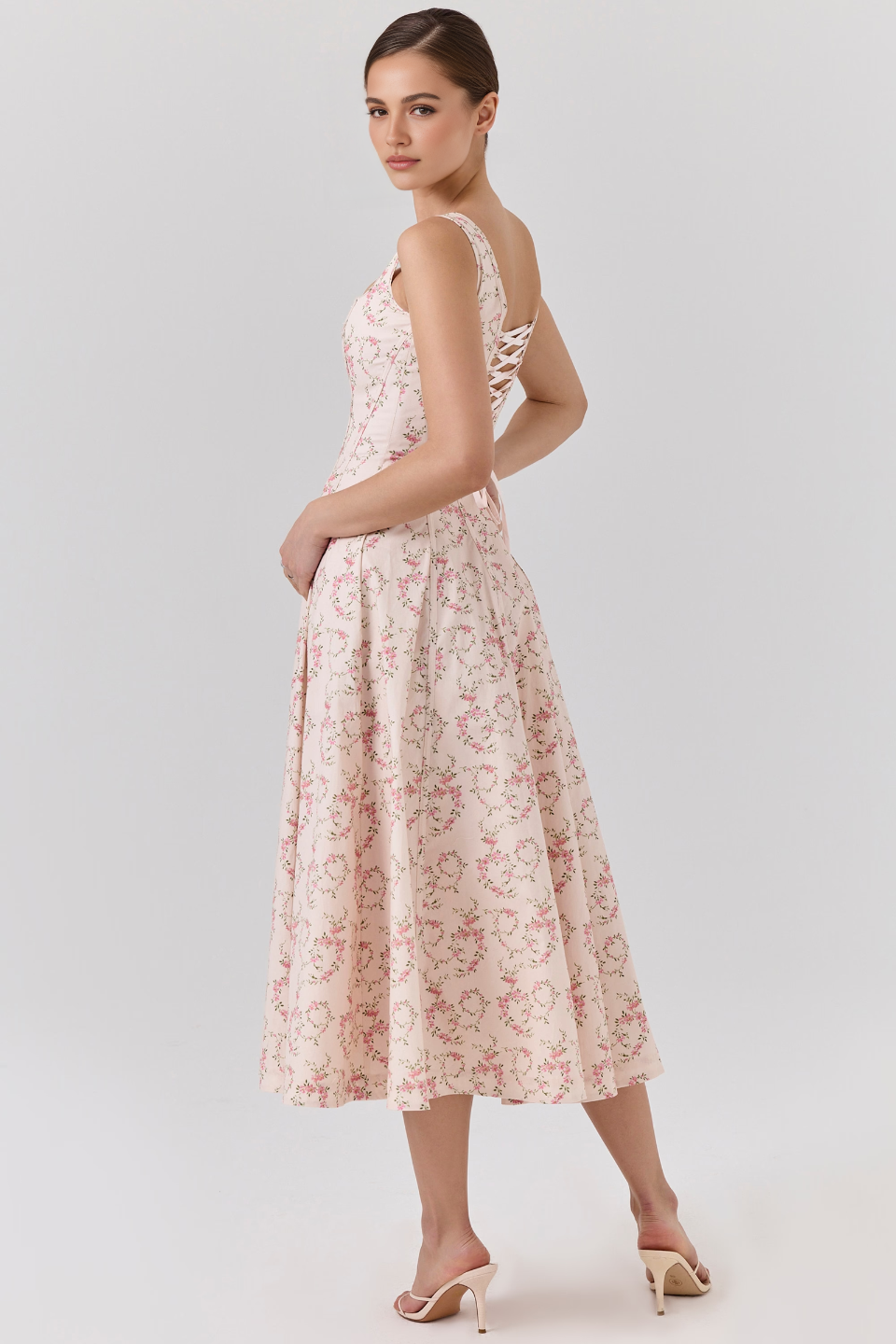 Pink High Waist Midi Dress