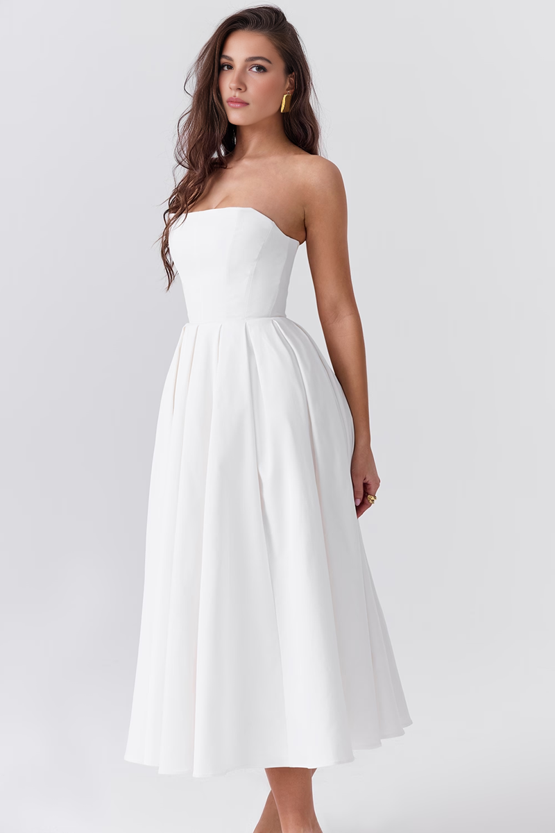 White Strapless Bodycon Midi Dress