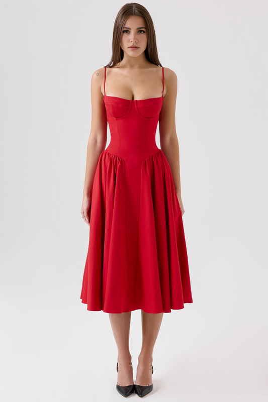 Red A-Line Midi Dress