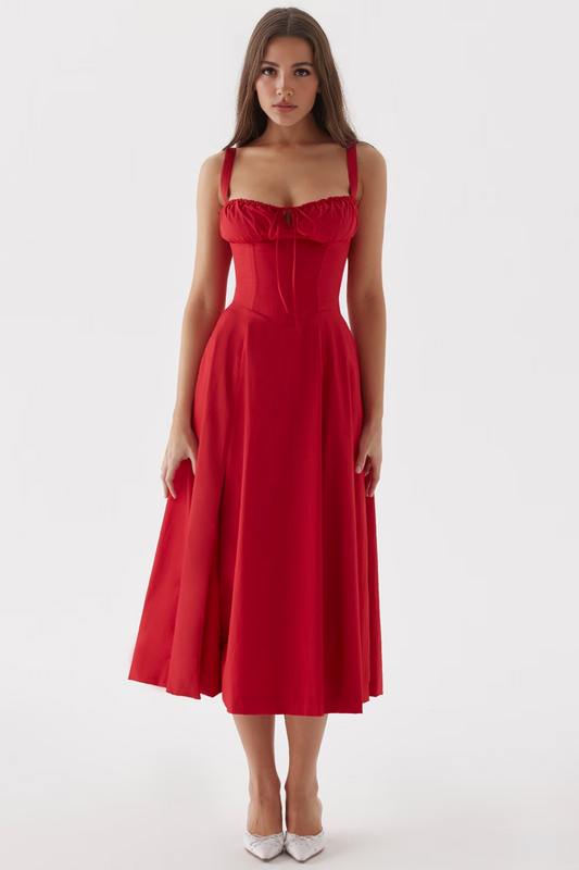 Red A-Line Midi Dress
