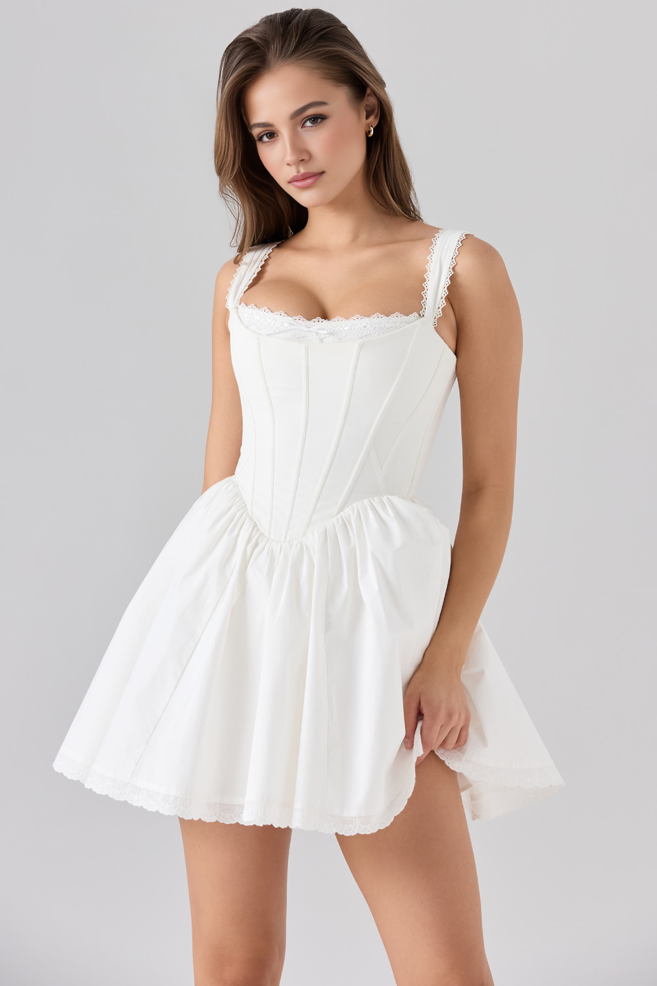 White A-Line High Waist Mini Dress