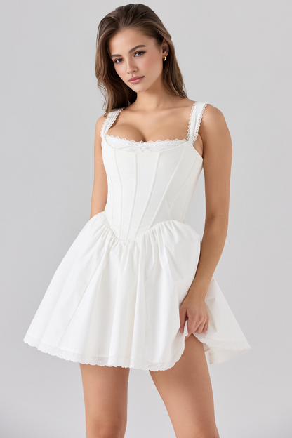 White A-Line High Waist Mini Dress