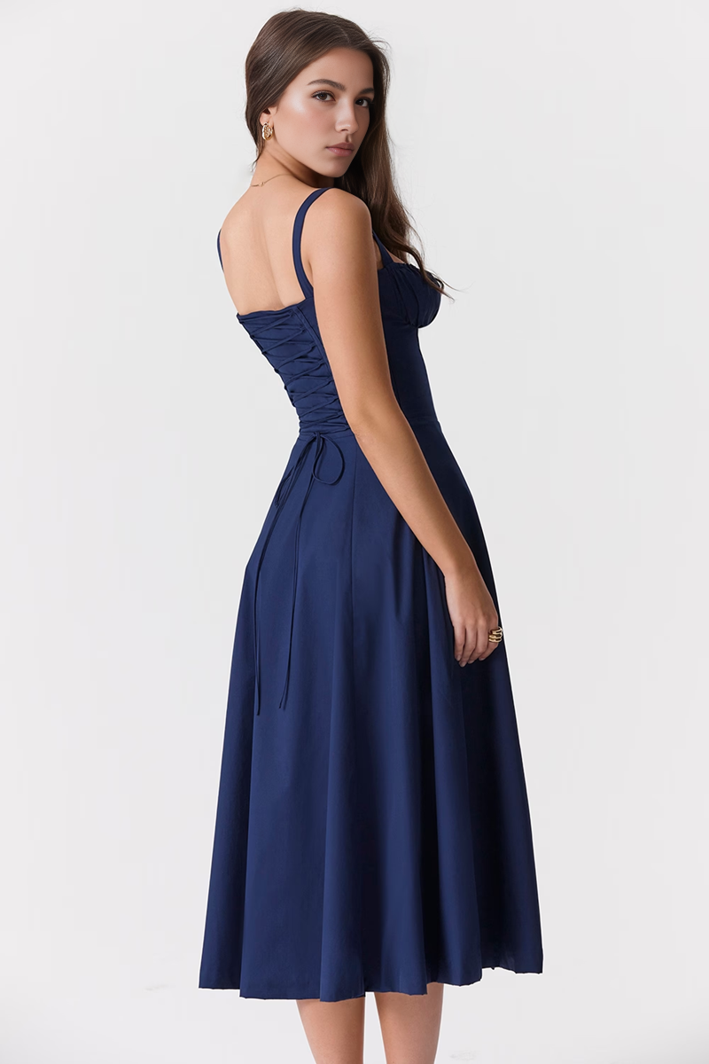 Navy A-Line Midi Dress