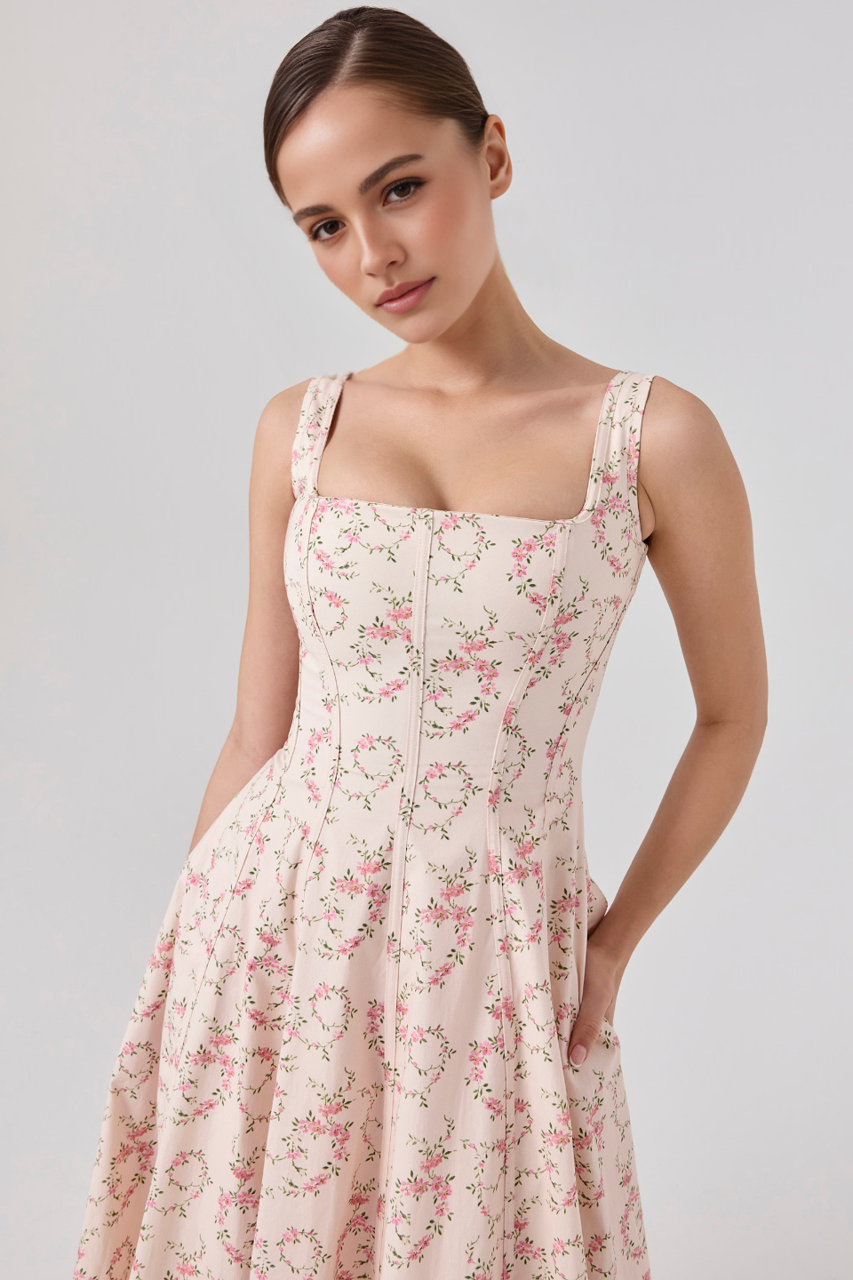 Pink High Waist Midi Dress