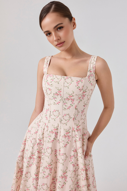 Pink High Waist Midi Dress