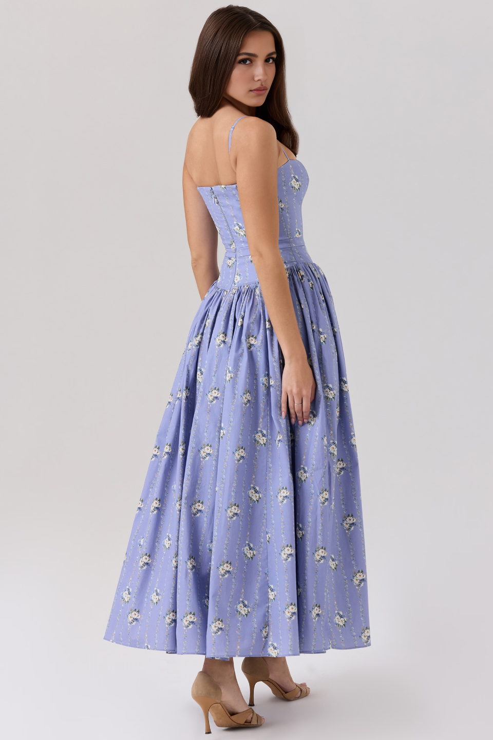 Blue A-Line High Waist Midi Dress