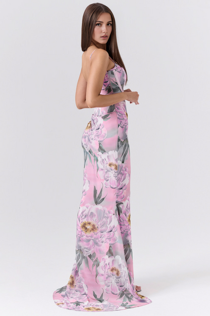 Purple Floral Corset Maxi Dress