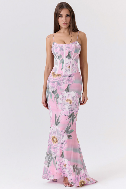 Purple Floral Corset Maxi Dress