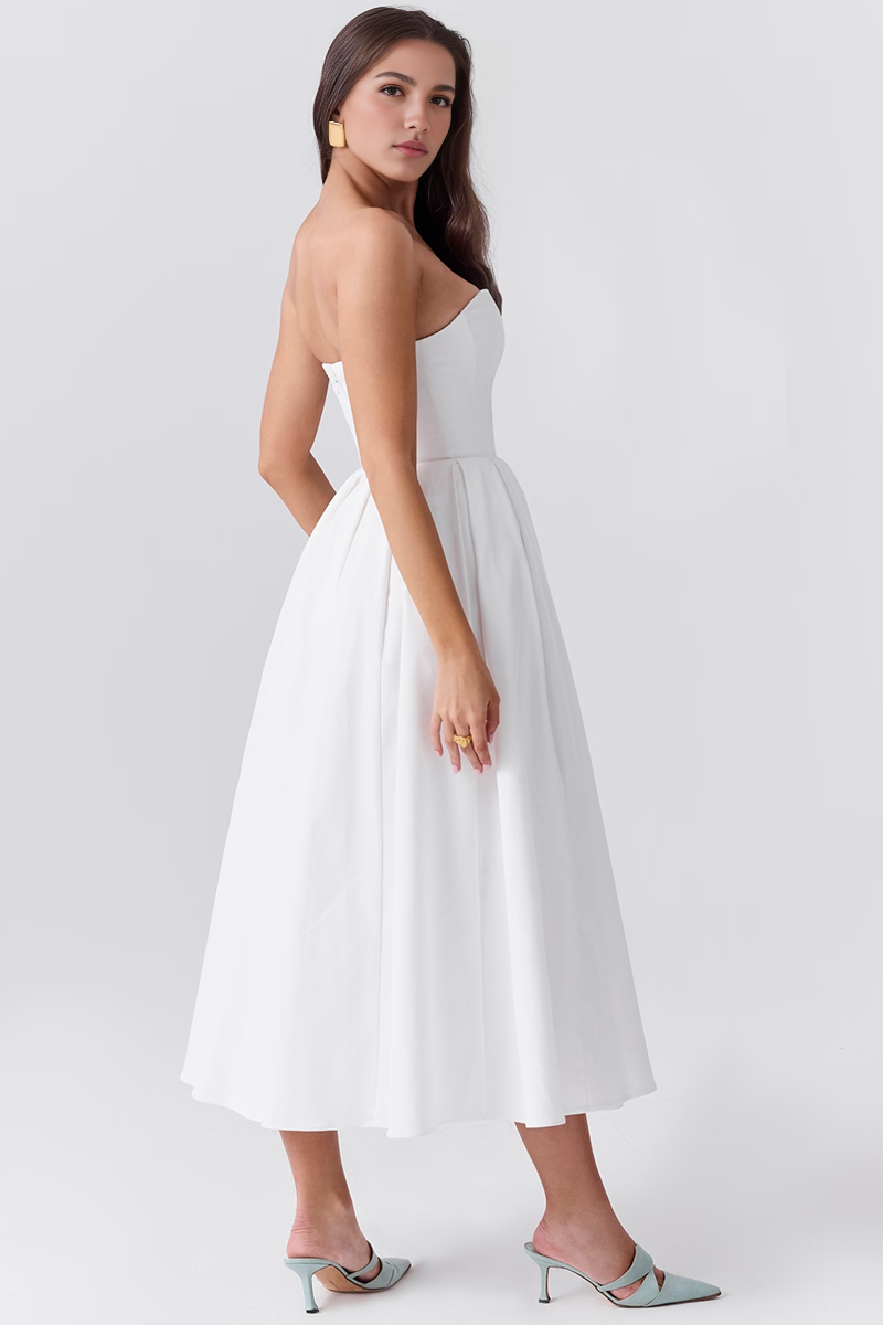 White Strapless Bodycon Midi Dress