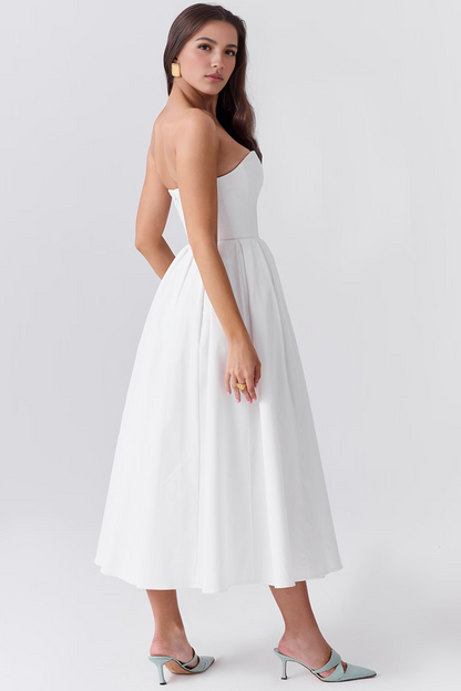 White Strapless Bodycon Midi Dress