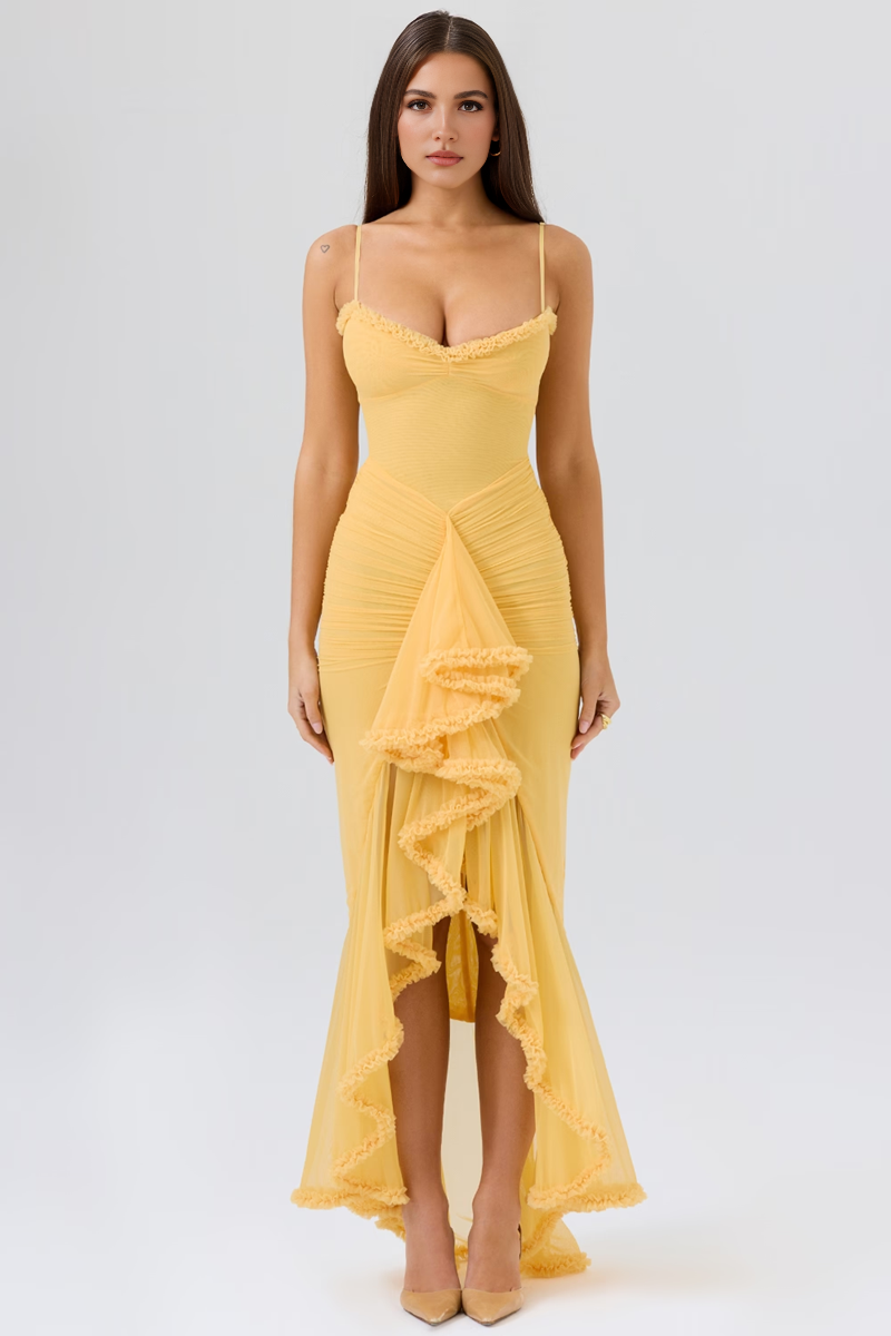Yellow Bodycon Midi Dress