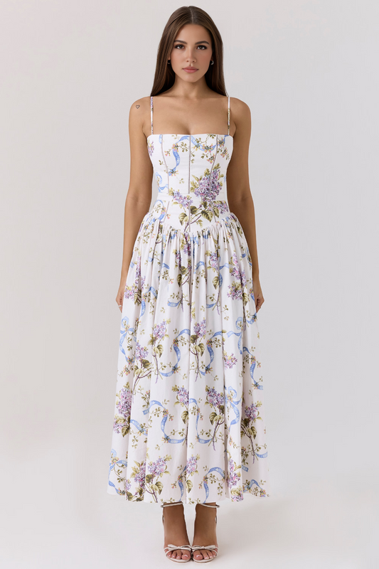White Floral Midi Dress