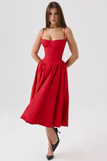 Red A-Line Midi Dress