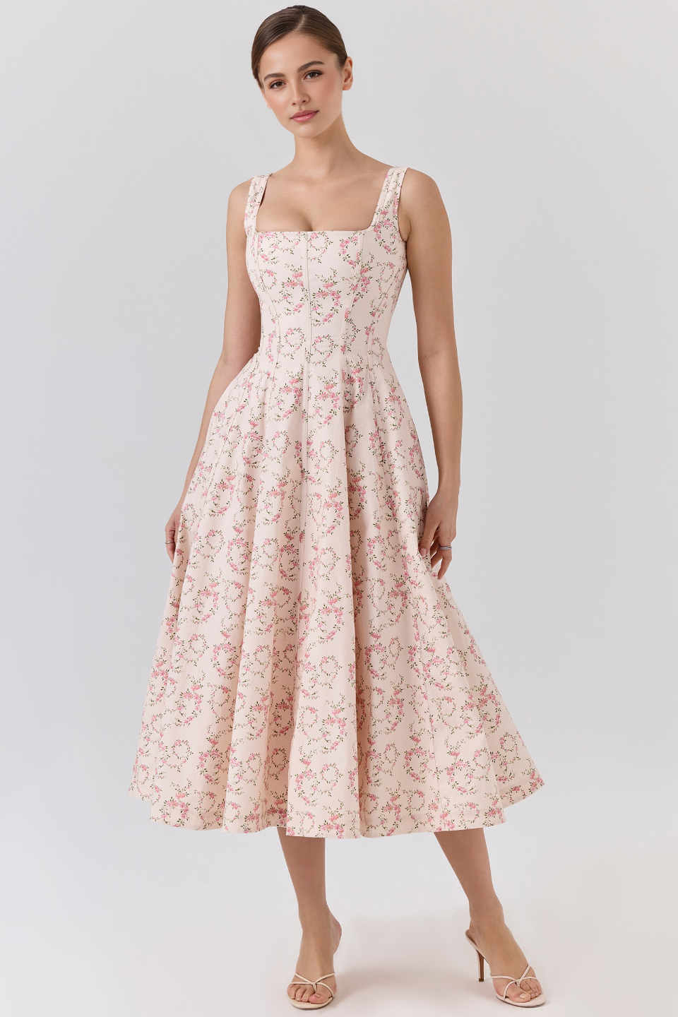 Pink High Waist Midi Dress