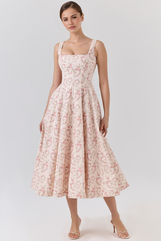 Pink High Waist Midi Dress