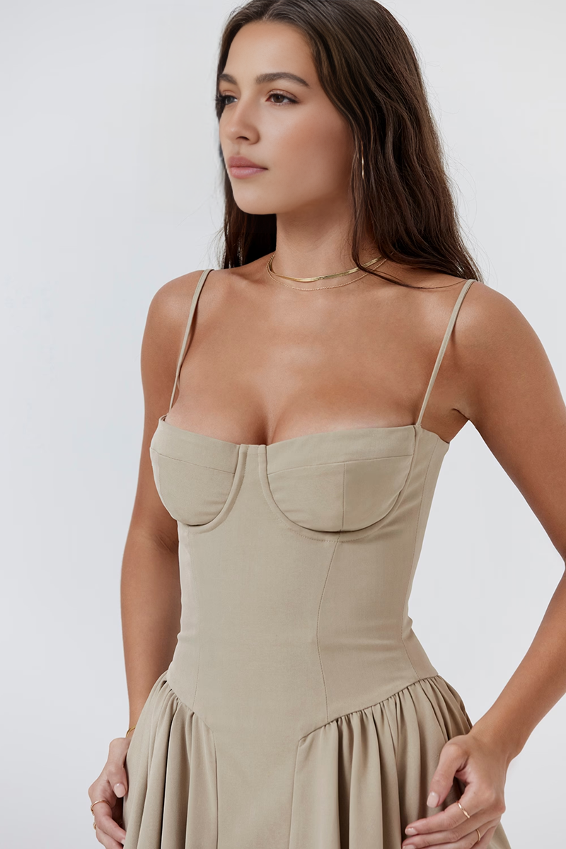 Apricot A-Line Midi Dress